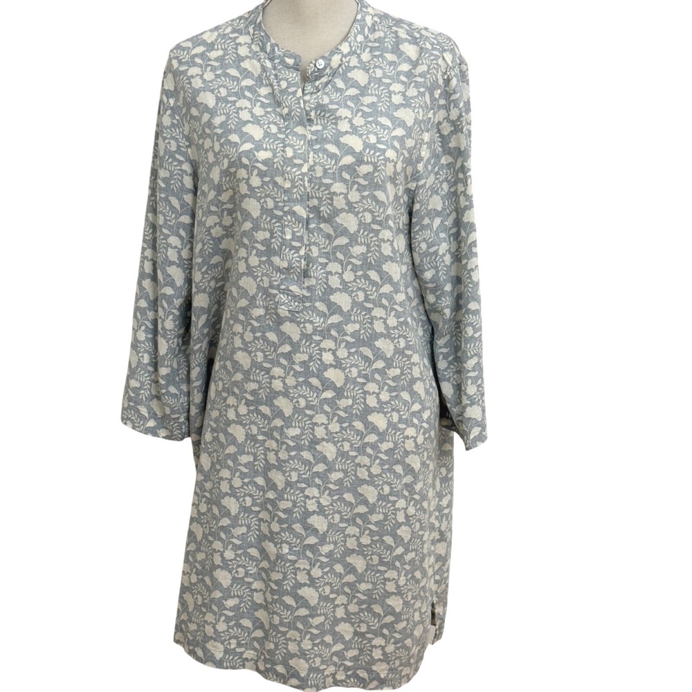 Faherty Shirt Dress Sz L Linen Blend‎ Floral Shift Coastal Boho Sustainable